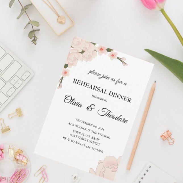 Invitación Elegante ensayo de floración rosa para la cena (Subido por el creador)
