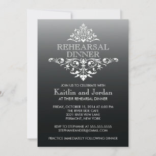 Invitación Elegante ensayo de sabor negro vintage cena