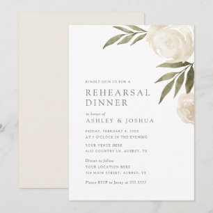 Invitación Elegante Ensayo De Verdor Floral Blanco Cena Inv