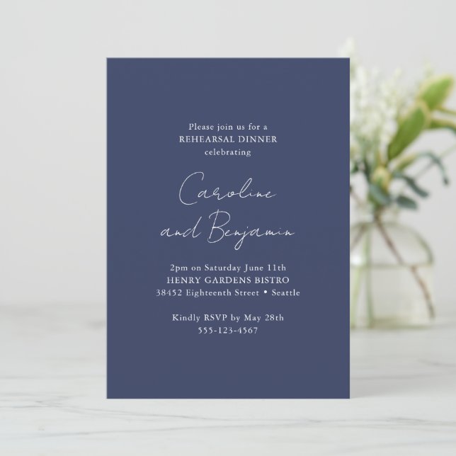 Invitación Elegante ensayo Minimalista Cena Marina Azul (Anverso de pie)