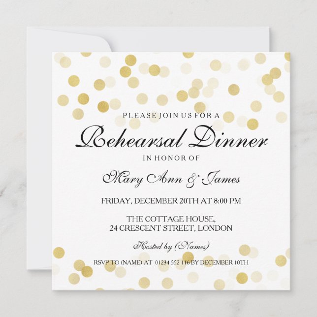 Invitación Elegante ensayo Relieve metalizado dorado Luces Pu (Anverso)