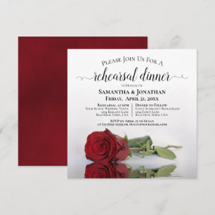 Invitación Elegante ensayo y cena de Boda de Rosa Roja