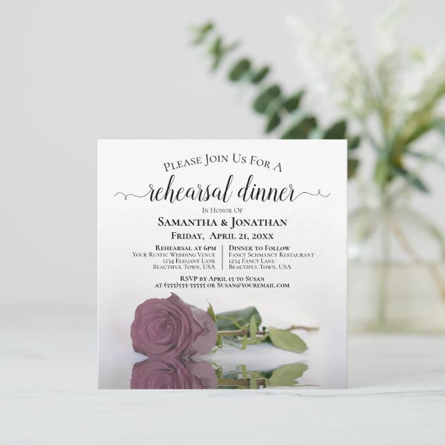 Invitación Elegante ensayo y cena de Boda de rosa rosa malva (Anverso de pie)