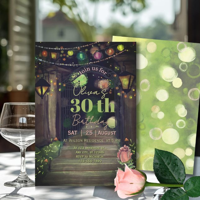Invitación Elegante entrada con luces de cuerda Cumpleaños 30 (Elegant Entrance with String Lights 30th Birthday Invitation)