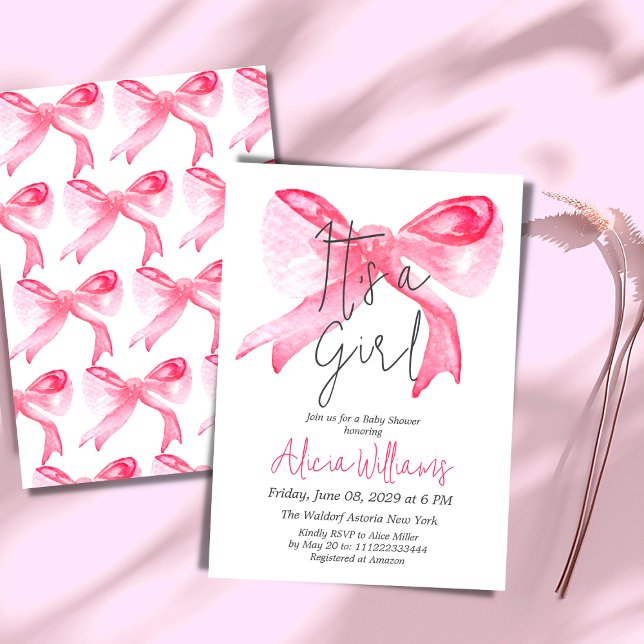 Invitación Elegante es un Baby Shower de cinta rosada Chica (Subido por el creador)