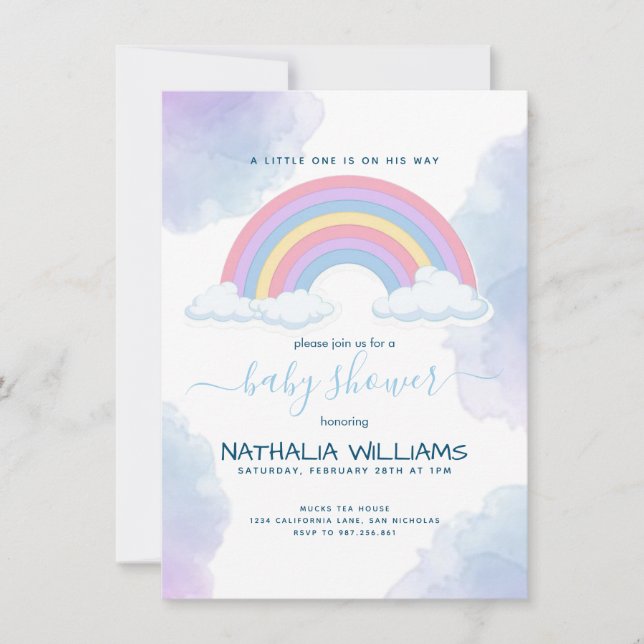 Invitación Elegante Es Un Niño Acuarela Arcoiris Baby Shower (Anverso)