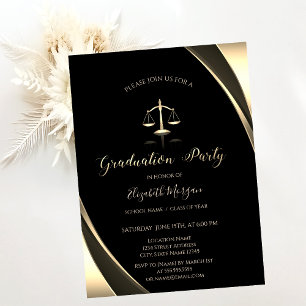 Invitación Elegante Escala de Justicia de Oro Borde de Gradua