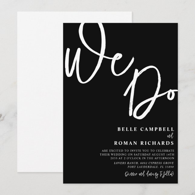 Invitación Elegante escribimos Boda blanco y negro (Anverso / Reverso)