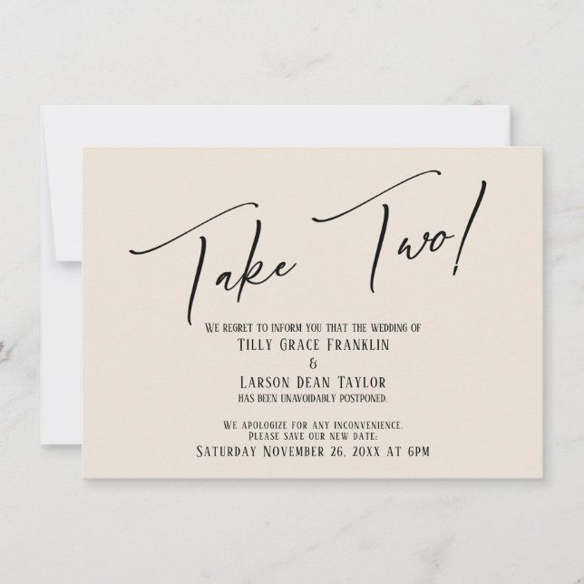 Invitación Elegante escritura a mano toma dos crema de retras (Anverso)