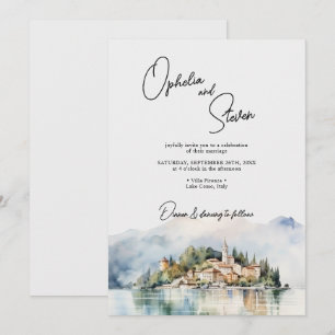 Invitación Elegante Escritura Acuarela Lago Como Italia Boda