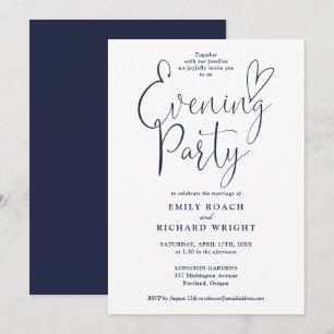 Invitación Elegante escritura azul marino boda noche fiesta