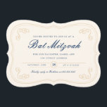 Invitación Elegante escritura bat Mitzvah<br><div class="desc">Elegante diseño de invitación de marfil y marina Bat Mitzvah de Shelby Allison.</div>