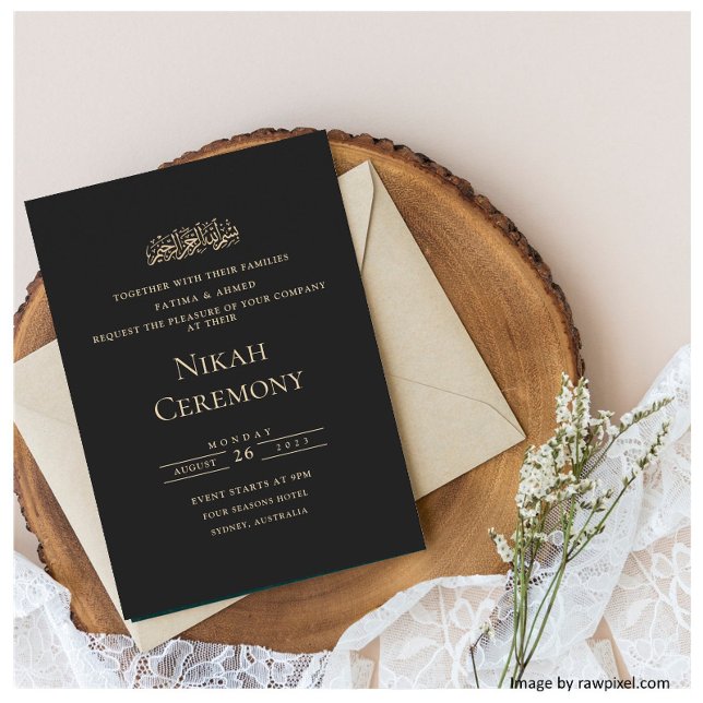 Invitación Elegante escritura Black Gold Muslim Nikah Ceremon (Subido por el creador)