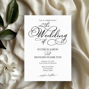 Invitación Elegante Escritura Boda en Blanco y Negro QR
