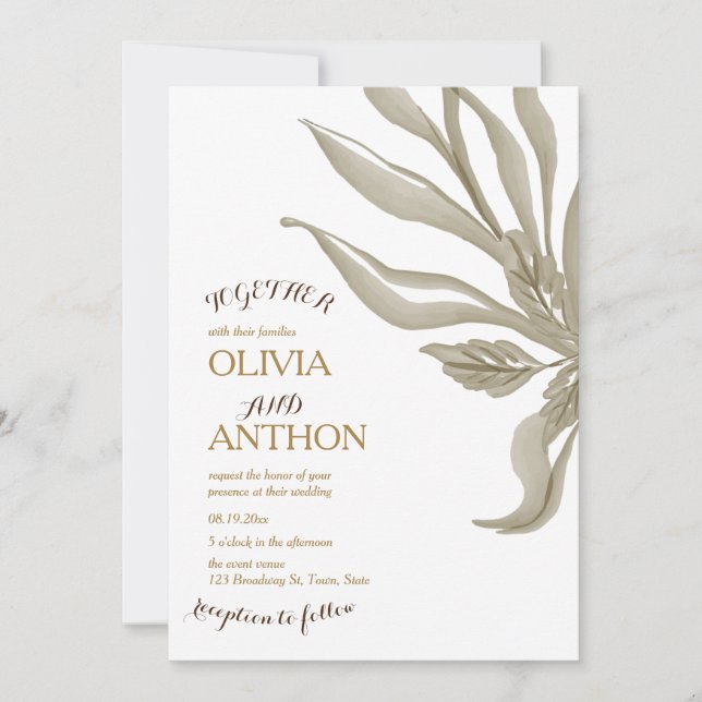 Invitación Elegante escritura botánica moderna floral y dorad (Anverso)