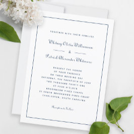 Invitación Elegante Escritura Clásica Bodas Formales Blanco y