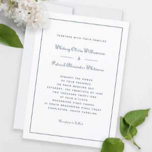 Invitación Elegante Escritura Clásica Bodas Formales Blanco y