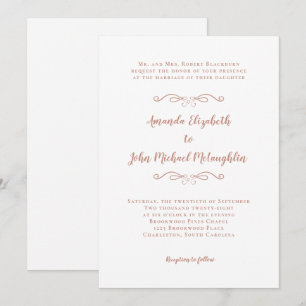 Invitación Elegante Escritura Clásica Formal Boda Oro Rosa