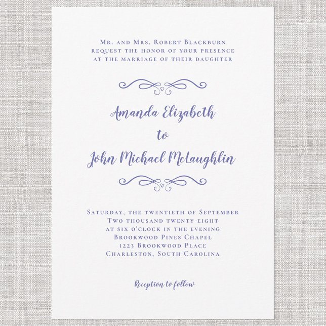 Invitación Elegante Escritura Clásico Boda Azul Periwinkle (Subido por el creador)
