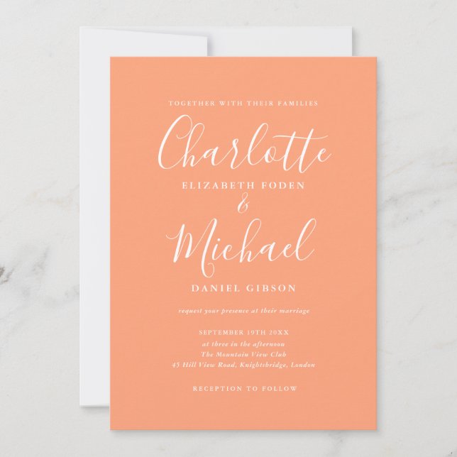 Invitación Elegante escritura de firma melocotón boda (Anverso)