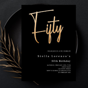 Invitación Elegante escritura de oro negro de 50 años de lujo