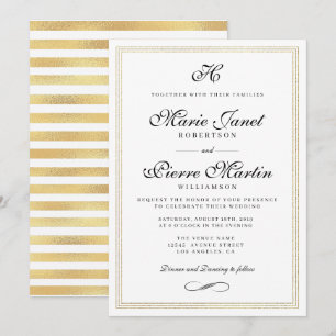 Invitación Elegante escritura de Relieve metalizado dorado in