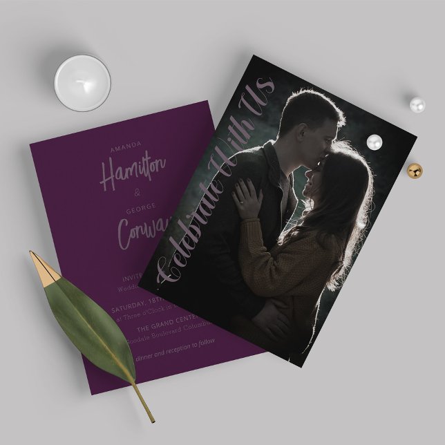 Invitación Elegante escritura de tonos de Boda de fotos morad (Subido por el creador)