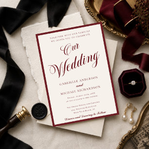 Invitación Elegante Escritura Dinero Antiguo Burdeos Nuestra