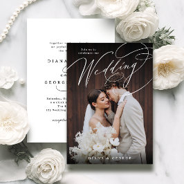 Invitación Elegante escritura en espiral Boda de foto simple