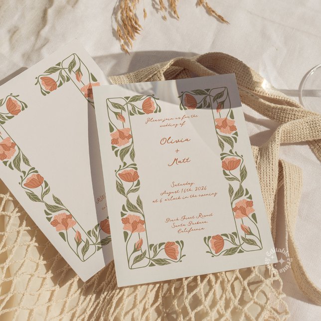 Invitación Elegante escritura floral Boda Art Nouveau ( Art Nouveau Elegant Floral Wedding Script Invitation)