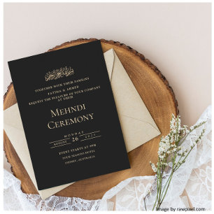 Invitación Elegante Escritura Henna Negro Musulmán Ceremonia 