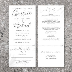 Invitación Elegante escritura minimalista todo en uno para bo