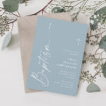 Invitación Elegante escritura moderna baptismo de niños azul<br><div class="desc">Elegante Guión Moderno Dusty Blue Boys Invitation. Haga clic en el botón personalizar para personalizar este diseño con sus detalles. Para cambiar los colores y tipos de letra,  elija editar este diseño más adelante para abrir opciones adicionales de personalización.</div>