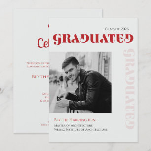 Invitación Elegante escritura moderna de tipo rojo negro y gr