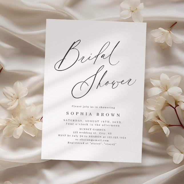 Invitación Elegante escritura moderna ducha de novia mínima (Elegant modern script minimal bridal shower invitation)