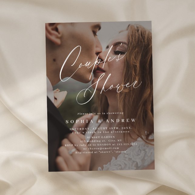 Invitación Elegante escritura moderna parejas de foto mínima  (Elegant modern script minimal photo couples shower invitation)
