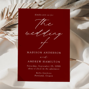 Invitación Elegante Escritura Moderna Vino Rojo Boda