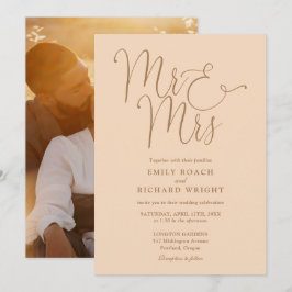 Invitación Elegante escritura Sr y Sra Foto Melocotón Suave B