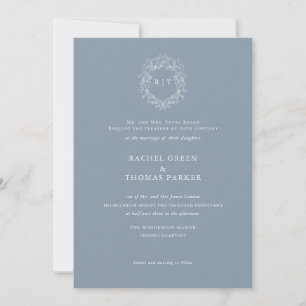 Invitación Elegante Escudo azul turbio Boda Monograma