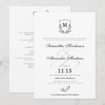 Elegante Escudo blanco y negro con Boda de detalle