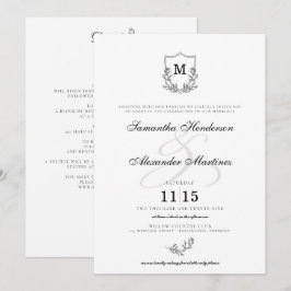 Invitación Elegante Escudo blanco y negro con Boda de detalle