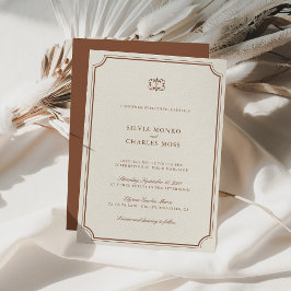 Invitación Elegante Escudo Boda de guiones clásicos de Brown