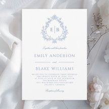 Elegante Escudo Boda de Monograma Azul Dusty