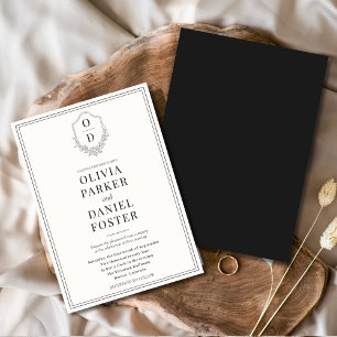 Invitación Elegante Escudo Boda moderno negro y blanco