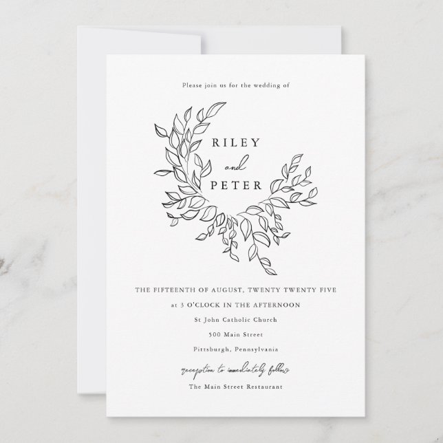 Invitación Elegante Escudo botánico Boda de guión Bonito (Anverso)