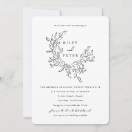 Invitación Elegante Escudo Botánico con Código de RSVP Boda