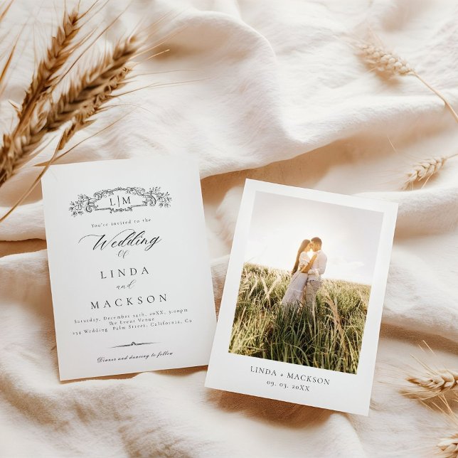 Invitación Elegante escudo botánico monograma Boda de fotogra (Subido por el creador)