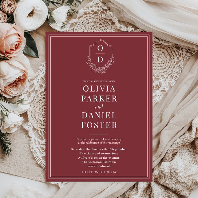 Invitación Elegante Escudo clásico Boda de Borgoña (Subido por el creador)