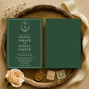 Invitación Elegante Escudo clásico Boda verde esmeralda