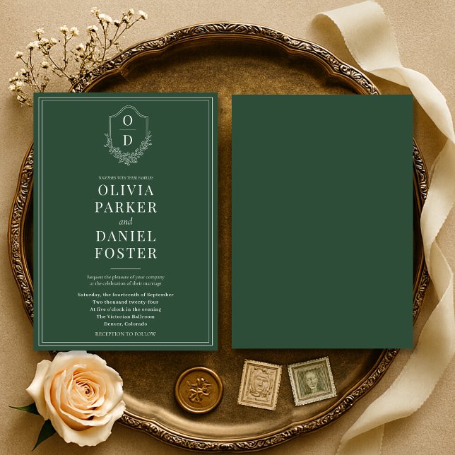 Invitación Elegante Escudo clásico Boda verde esmeralda (Subido por el creador)